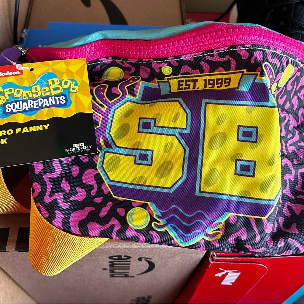 SpongeBob SquarePants Neon Pink Teal Yellow Graphic Crossbody Fanny Pack